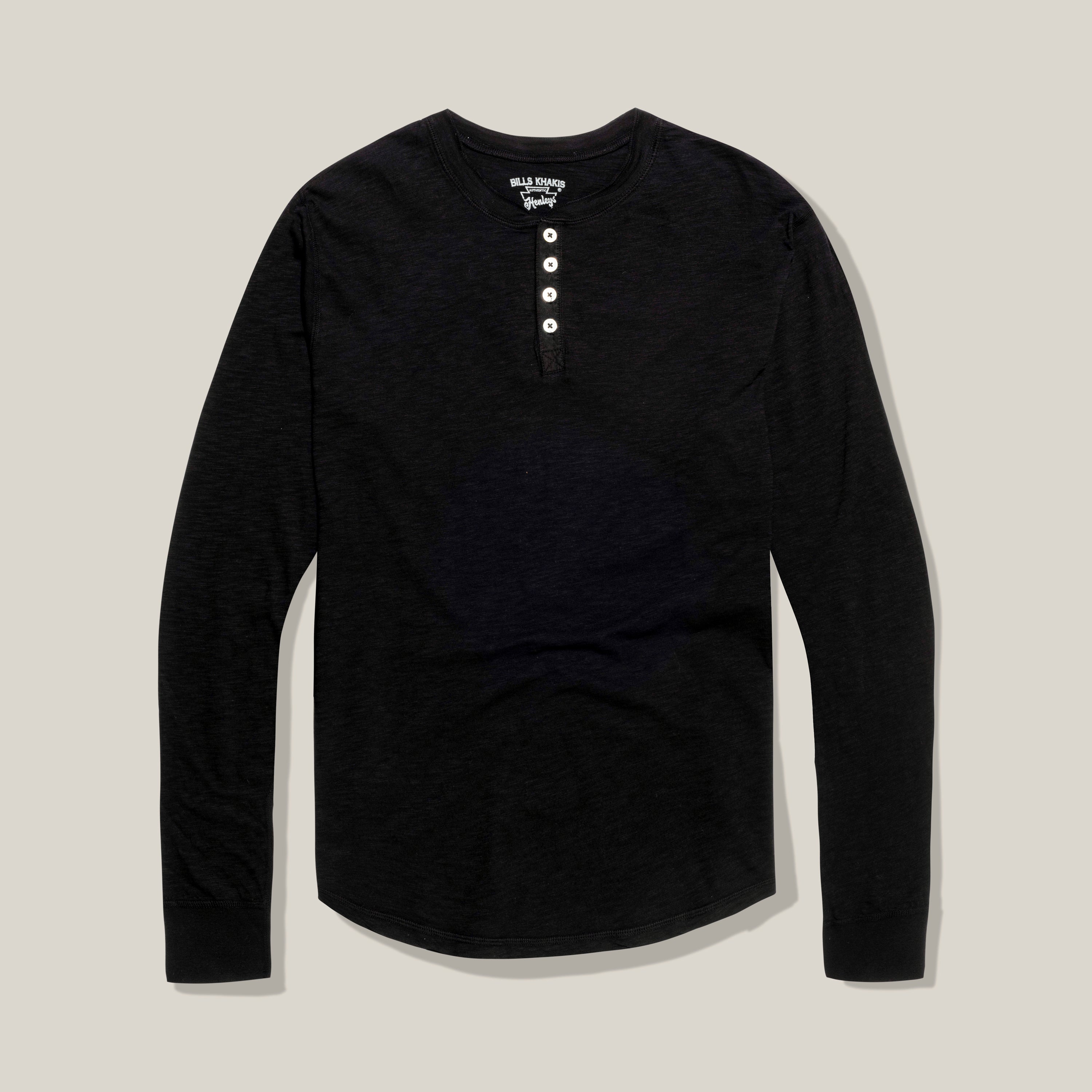 Lightweight Slub Cotton Henley – Standard Fit –Black